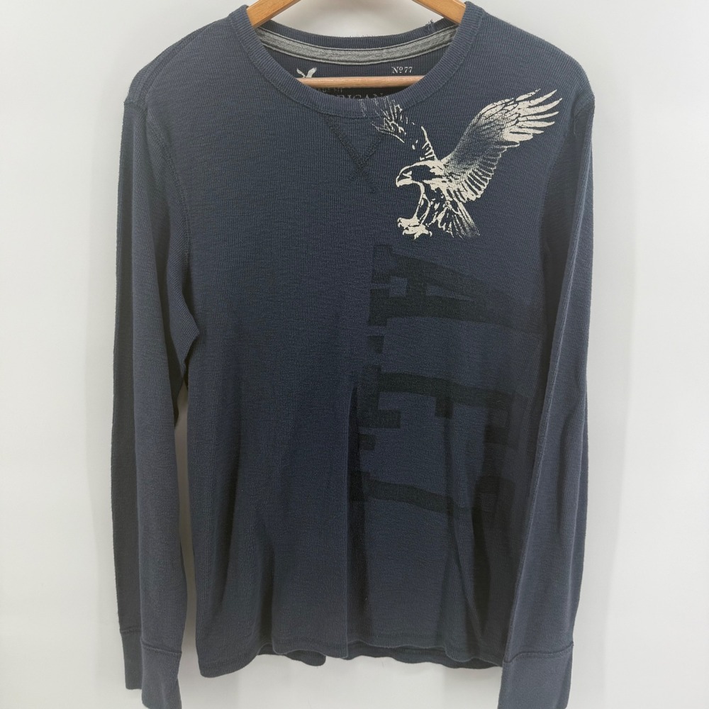 American Eagle Outfitters Mens Y2K Blue Waffle Thermal Long Sleeve M M